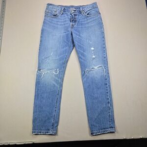 Levi Strauss 501 CT Mens Jeans Light Wash Distressed Button Fly Size 27x34